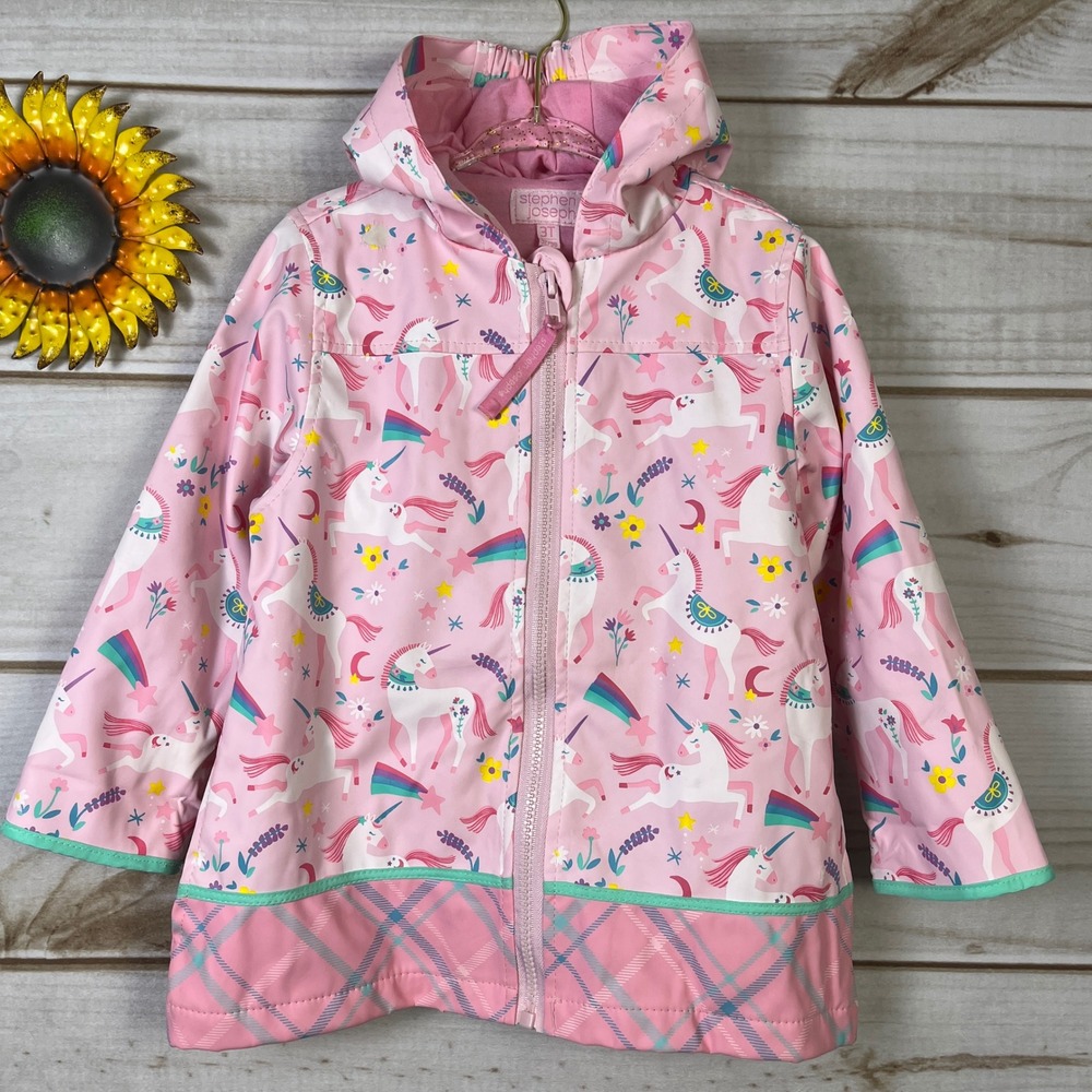 Stephen Joseph Pink Unicorn‎ Rain Jacket Hooded Waterproof Coat Kids 3T lined